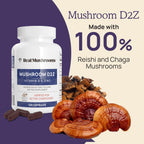 Real Mushrooms Zinc & Vitamin D2 Capsules – Organic Reishi & Chaga – Vegan, Non-GMO, Gluten-Free – 120 Count
