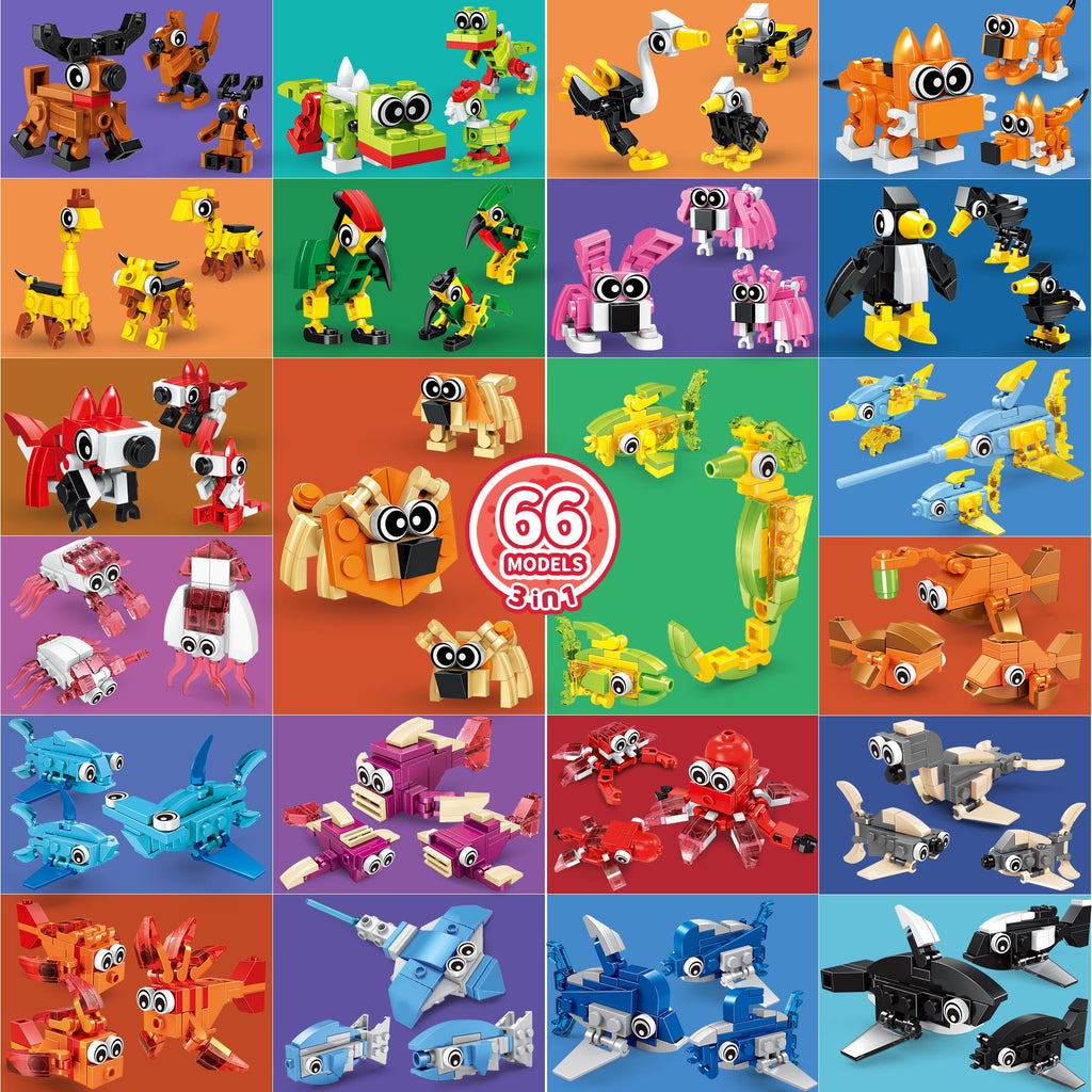 Zitetbolo 22-Pack 3-in-1 Animal Building Blocks | Party Favors & Classroom Prizes for Kids (Ages 6-12)