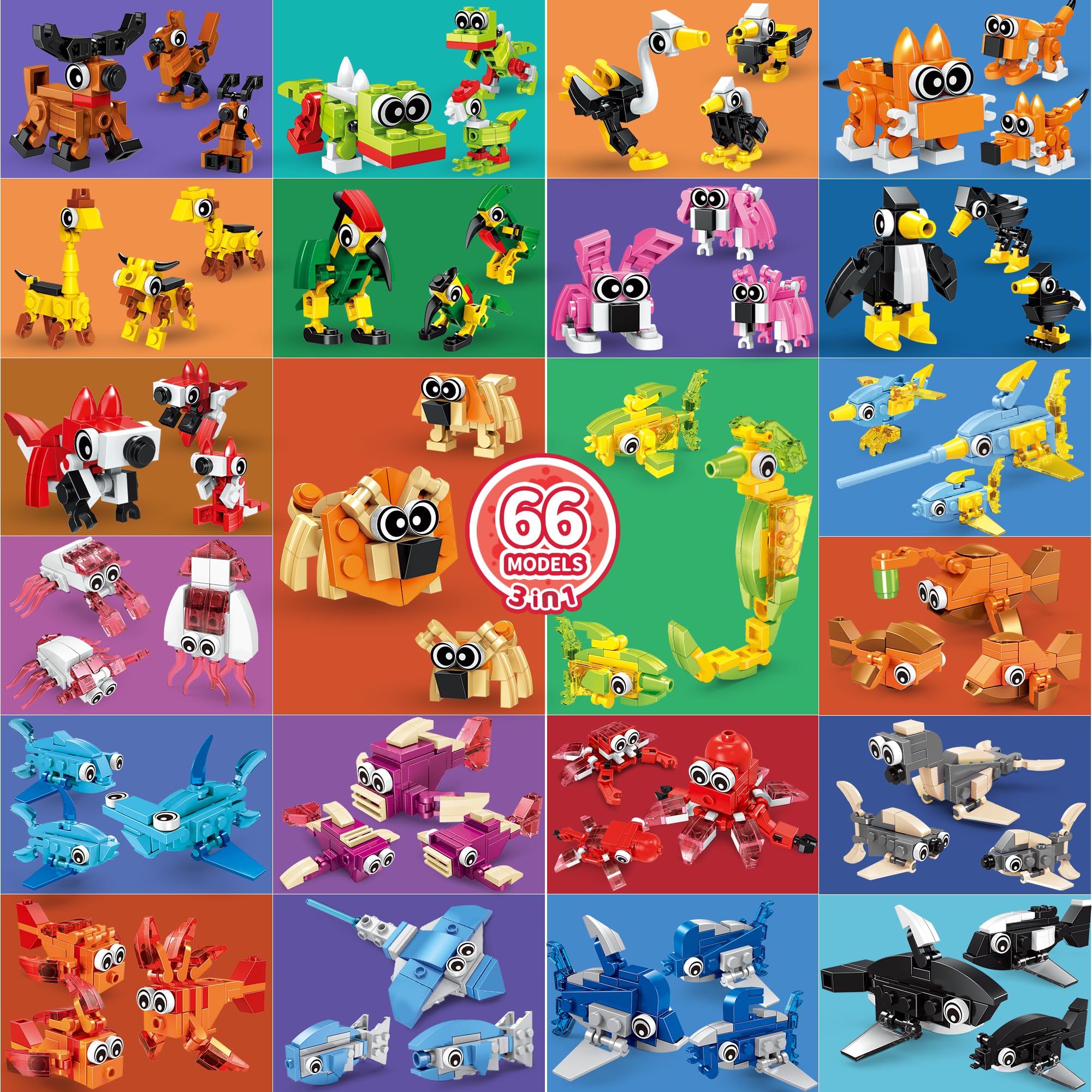 Zitetbolo 22-Pack 3-in-1 Animal Building Blocks | Party Favors & Classroom Prizes for Kids (Ages 6-12)
