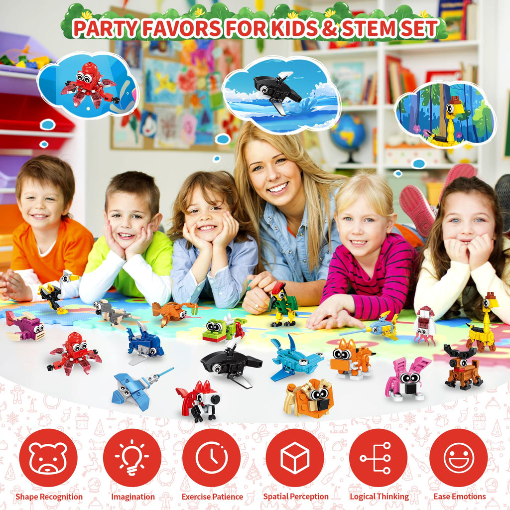 Zitetbolo 22-Pack 3-in-1 Animal Building Blocks | Party Favors & Classroom Prizes for Kids (Ages 6-12)