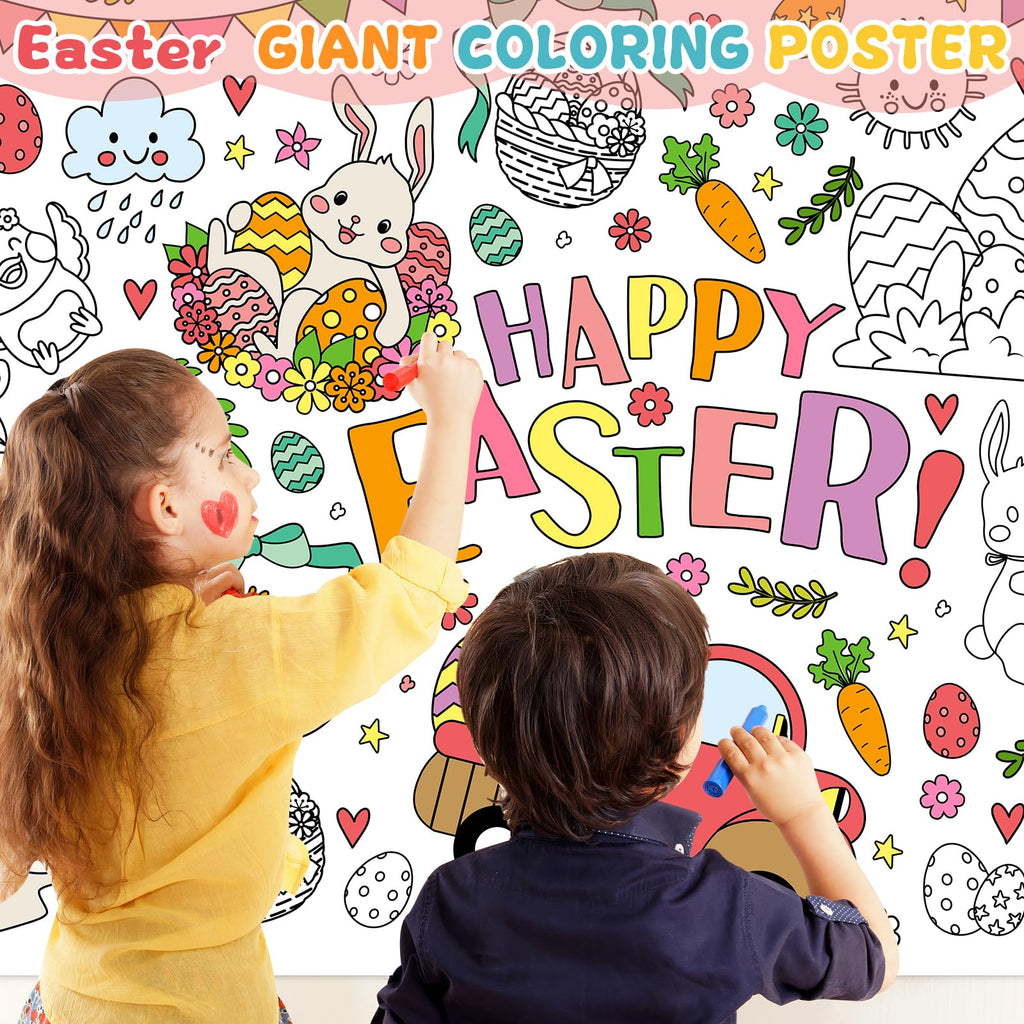 ZIZICG Easter Giant Coloring Poster – 53x33 in Table Cover, Kids Craft Poster & Party Banner