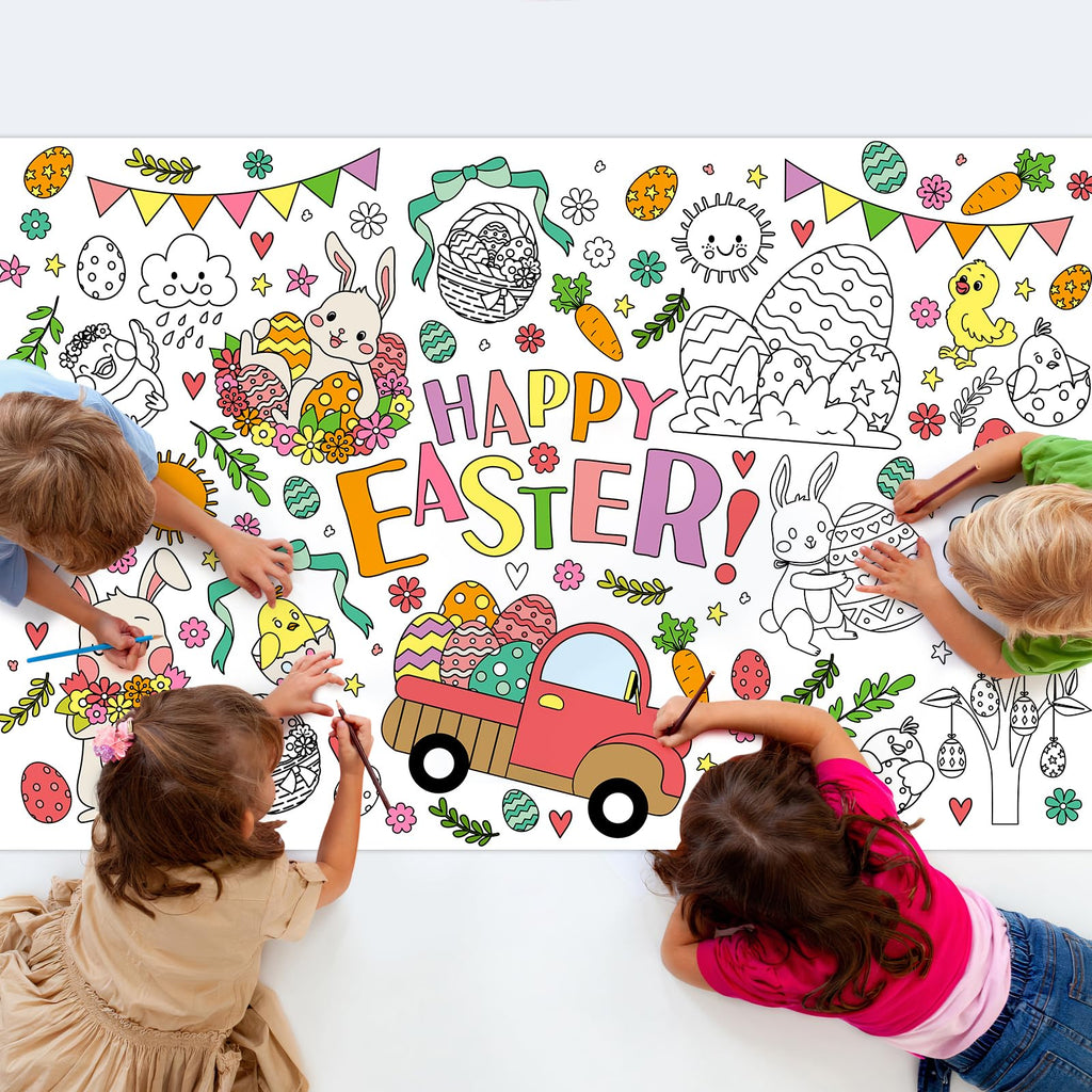 ZIZICG Easter Giant Coloring Poster – 53x33 in Table Cover, Kids Craft Poster & Party Banner