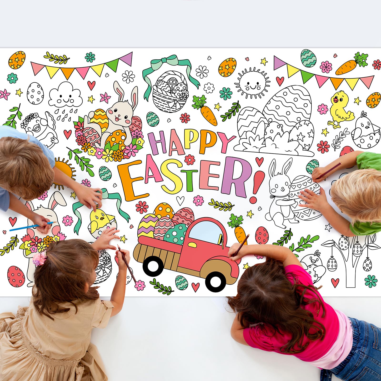 ZIZICG Easter Giant Coloring Poster – 53x33 in Table Cover, Kids Craft Poster & Party Banner