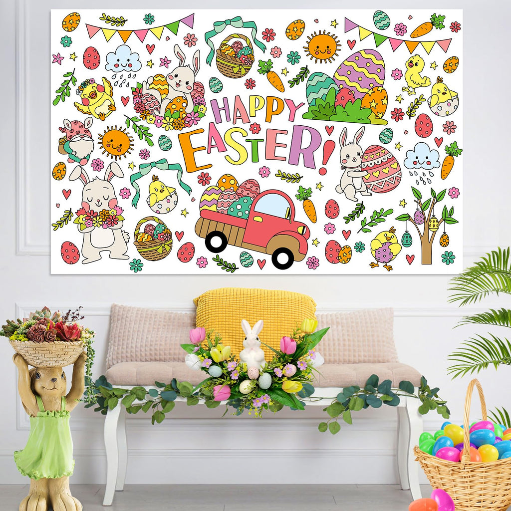 ZIZICG Easter Giant Coloring Poster – 53x33 in Table Cover, Kids Craft Poster & Party Banner