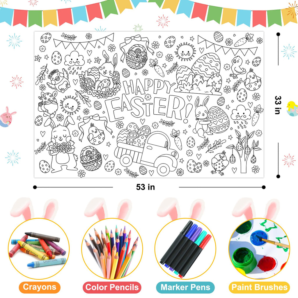 ZIZICG Easter Giant Coloring Poster – 53x33 in Table Cover, Kids Craft Poster & Party Banner