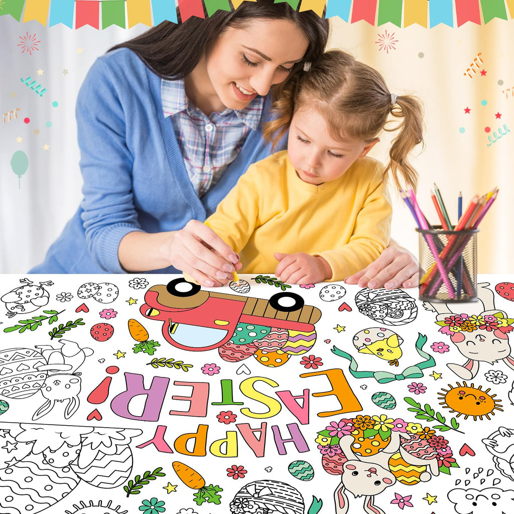 ZIZICG Easter Giant Coloring Poster – 53x33 in Table Cover, Kids Craft Poster & Party Banner