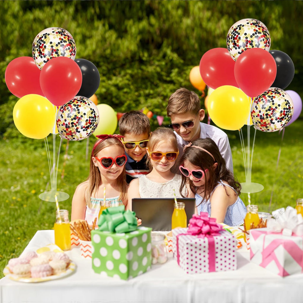 ZJDHPTY Red Yellow and Black Balloon Stand Centerpiece – 4-Set Table Decorations for Mouse Birthday Movie Night (Red Yellow Black Set4)