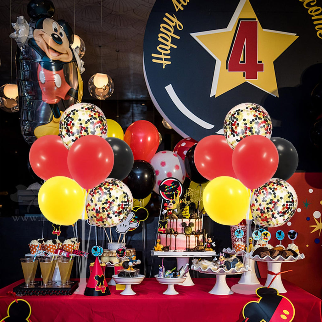 ZJDHPTY Red Yellow and Black Balloon Stand Centerpiece – 4-Set Table Decorations for Mouse Birthday Movie Night (Red Yellow Black Set4)
