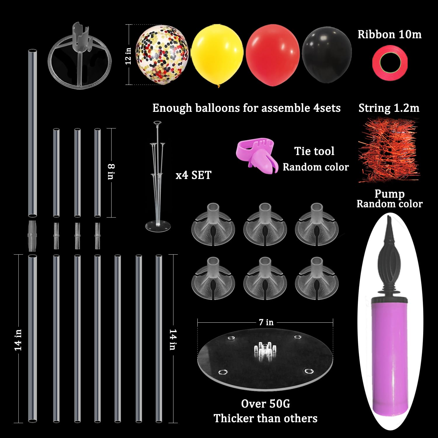 ZJDHPTY Red Yellow and Black Balloon Stand Centerpiece – 4-Set Table Decorations for Mouse Birthday Movie Night (Red Yellow Black Set4)