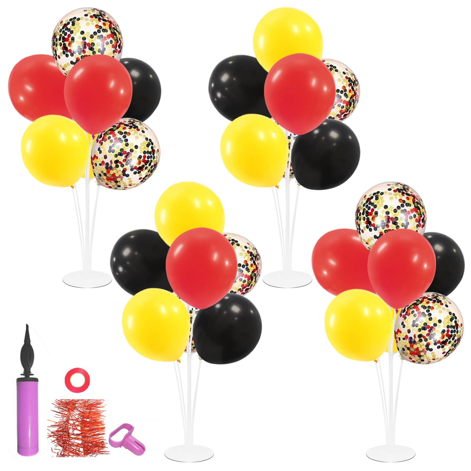 ZJDHPTY Red Yellow and Black Balloon Stand Centerpiece – 4-Set Table Decorations for Mouse Birthday Movie Night (Red Yellow Black Set4)
