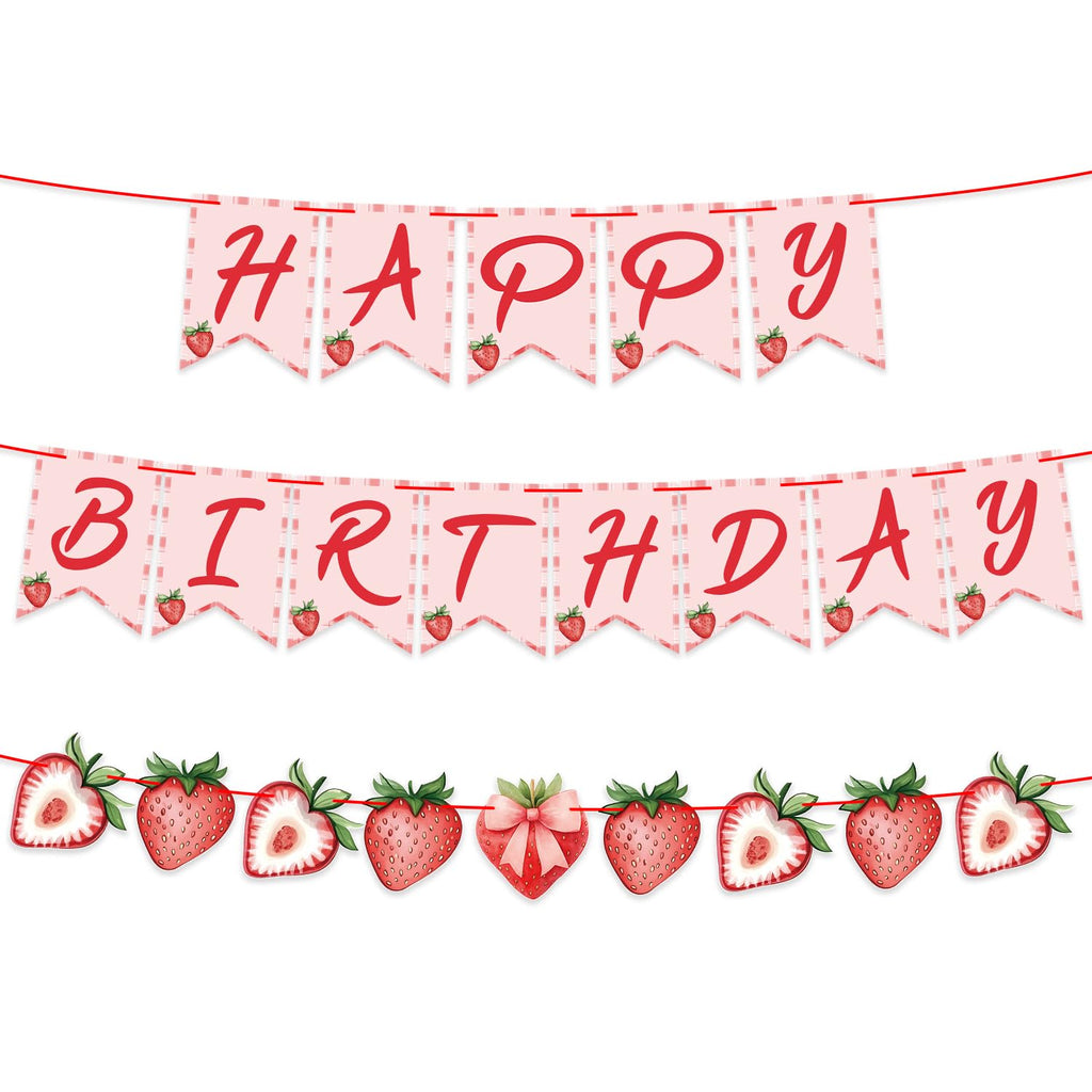 ZJRUI Strawberry Hanging Banner Decorations – Red Berry Birthday Backdrop for Baby Shower & 1st Birthday