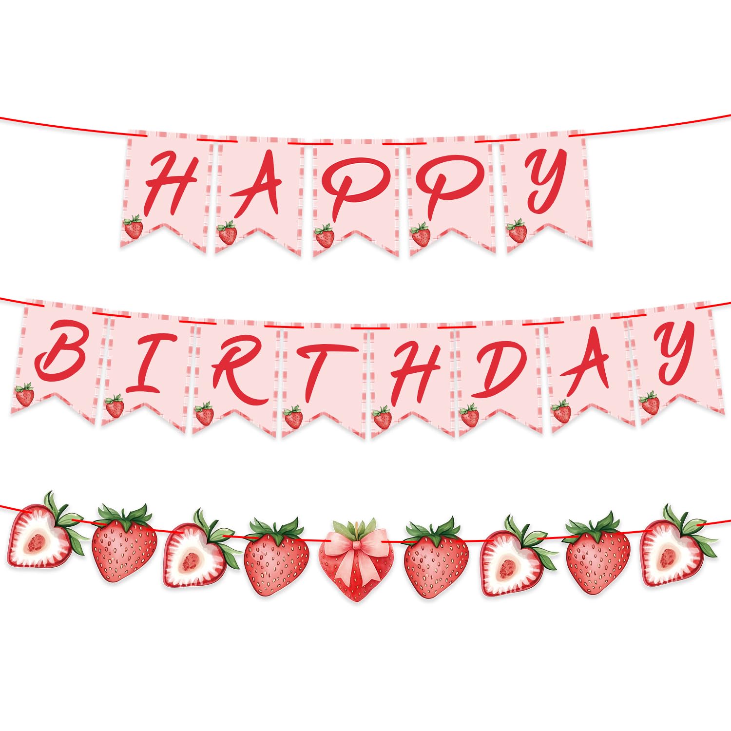ZJRUI Strawberry Hanging Banner Decorations – Red Berry Birthday Backdrop for Baby Shower & 1st Birthday