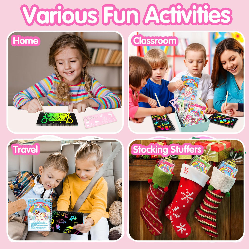 ZMLM 24-Pack Scratch Rainbow Art Notebooks — Valentines Day Classroom Gifts & Party Favors