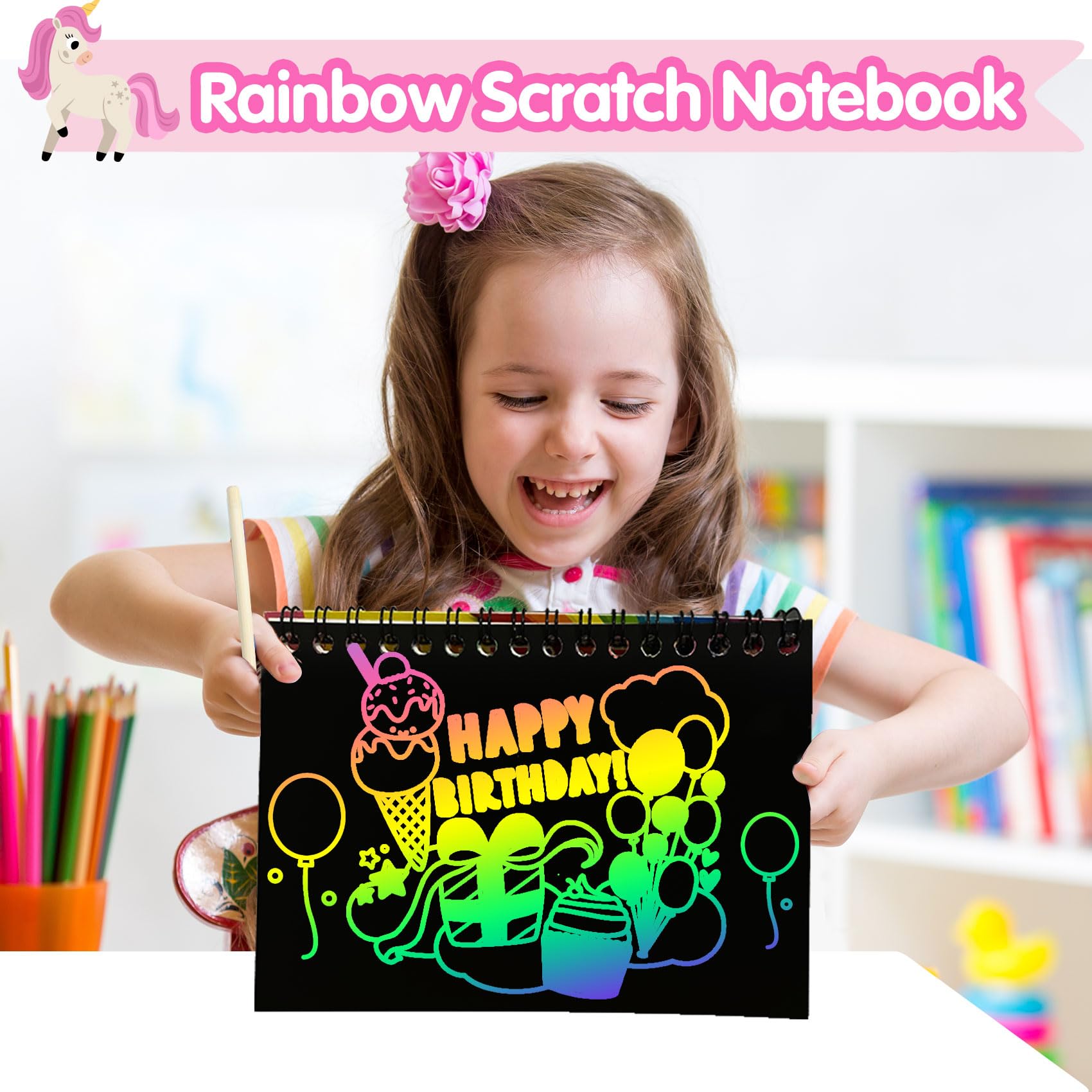 ZMLM 24-Pack Scratch Rainbow Art Notebooks — Valentines Day Classroom Gifts & Party Favors