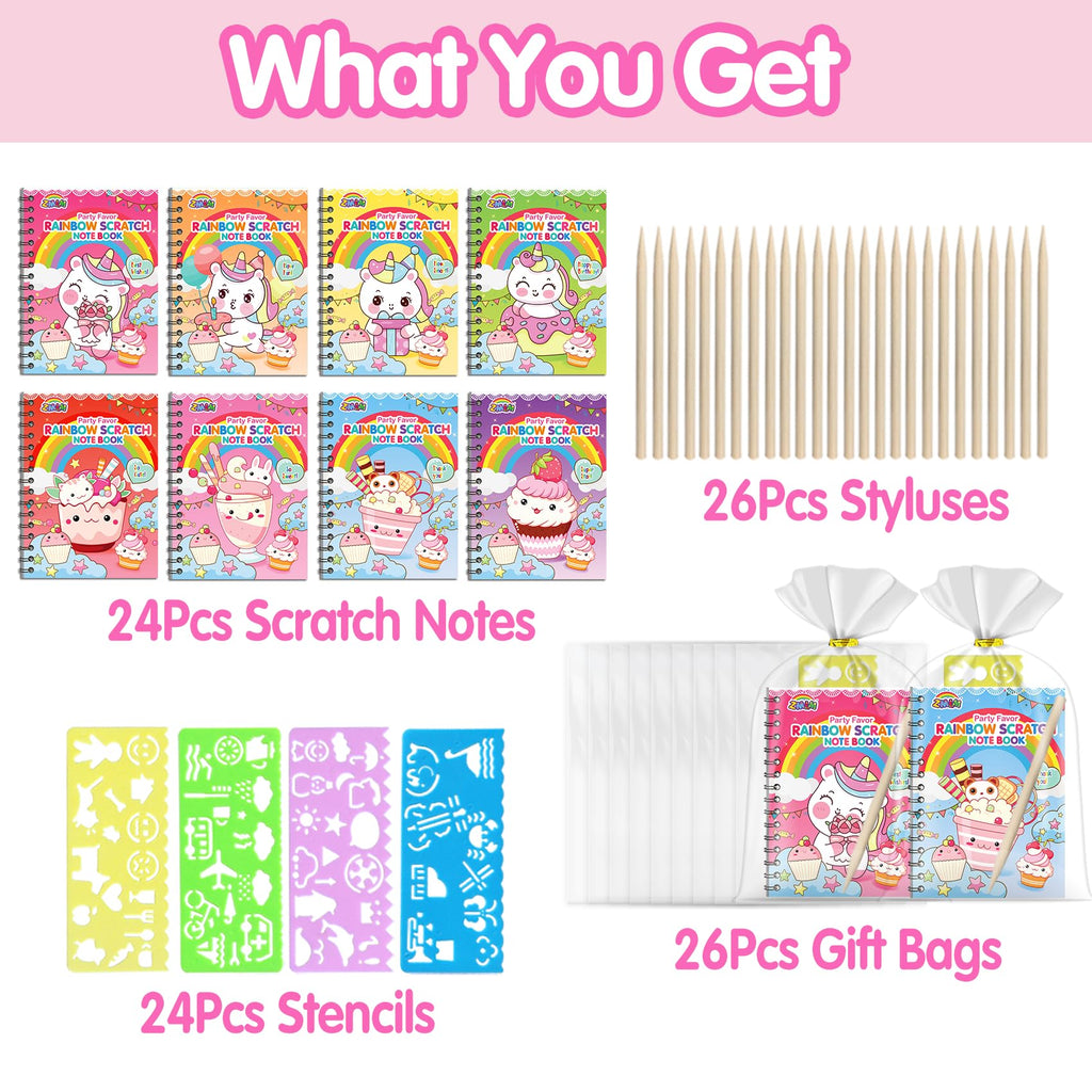 ZMLM 24-Pack Scratch Rainbow Art Notebooks — Valentines Day Classroom Gifts & Party Favors