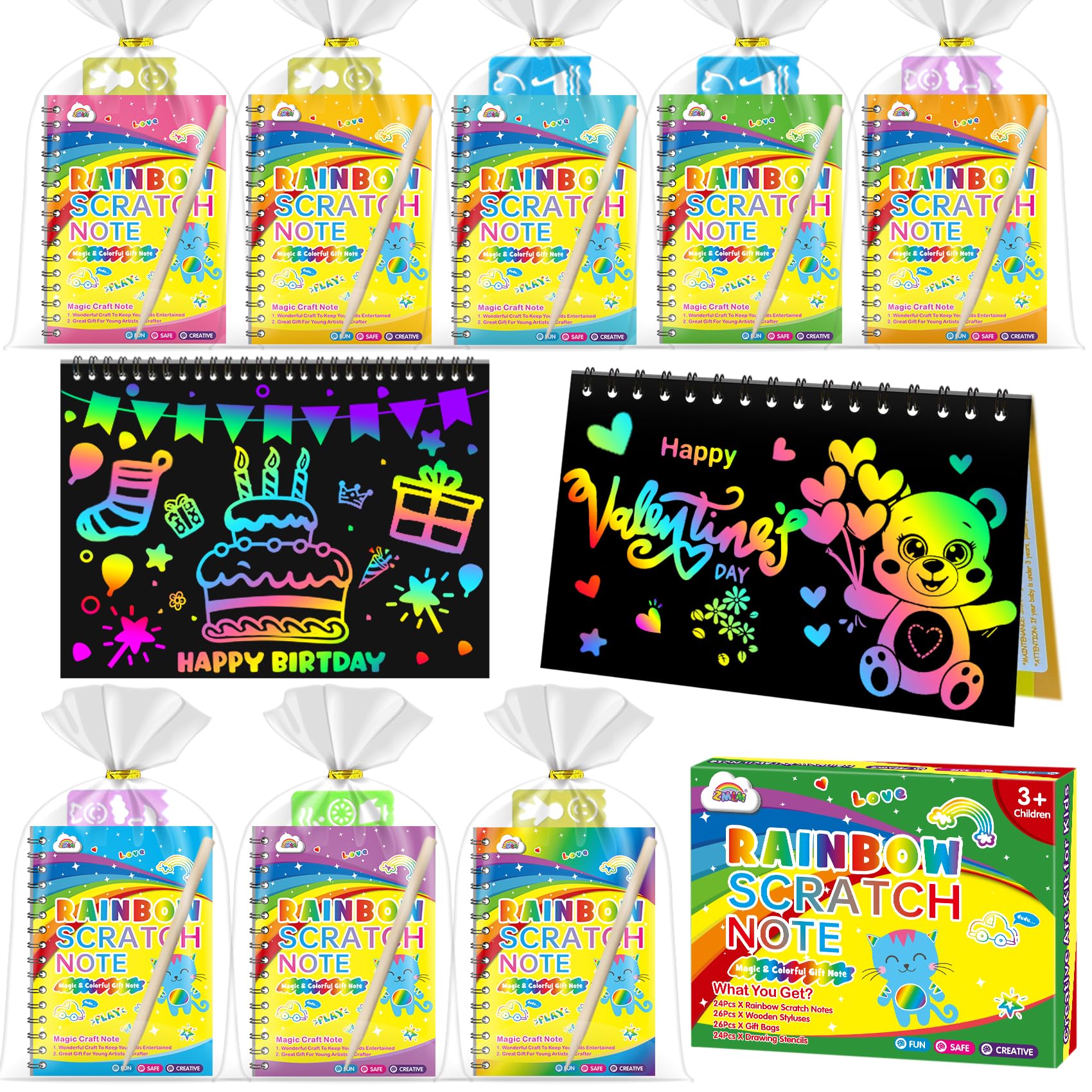 ZMLM 24-Pack Scratch Rainbow Art Notebooks – Classroom Gifts & Party Favors