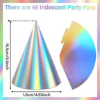 ZOIIWA 48-Piece Iridescent Rainbow Cone Hats with Elastic Strings | Birthday Party Hats
