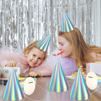 ZOIIWA 48-Piece Iridescent Rainbow Cone Hats with Elastic Strings | Birthday Party Hats