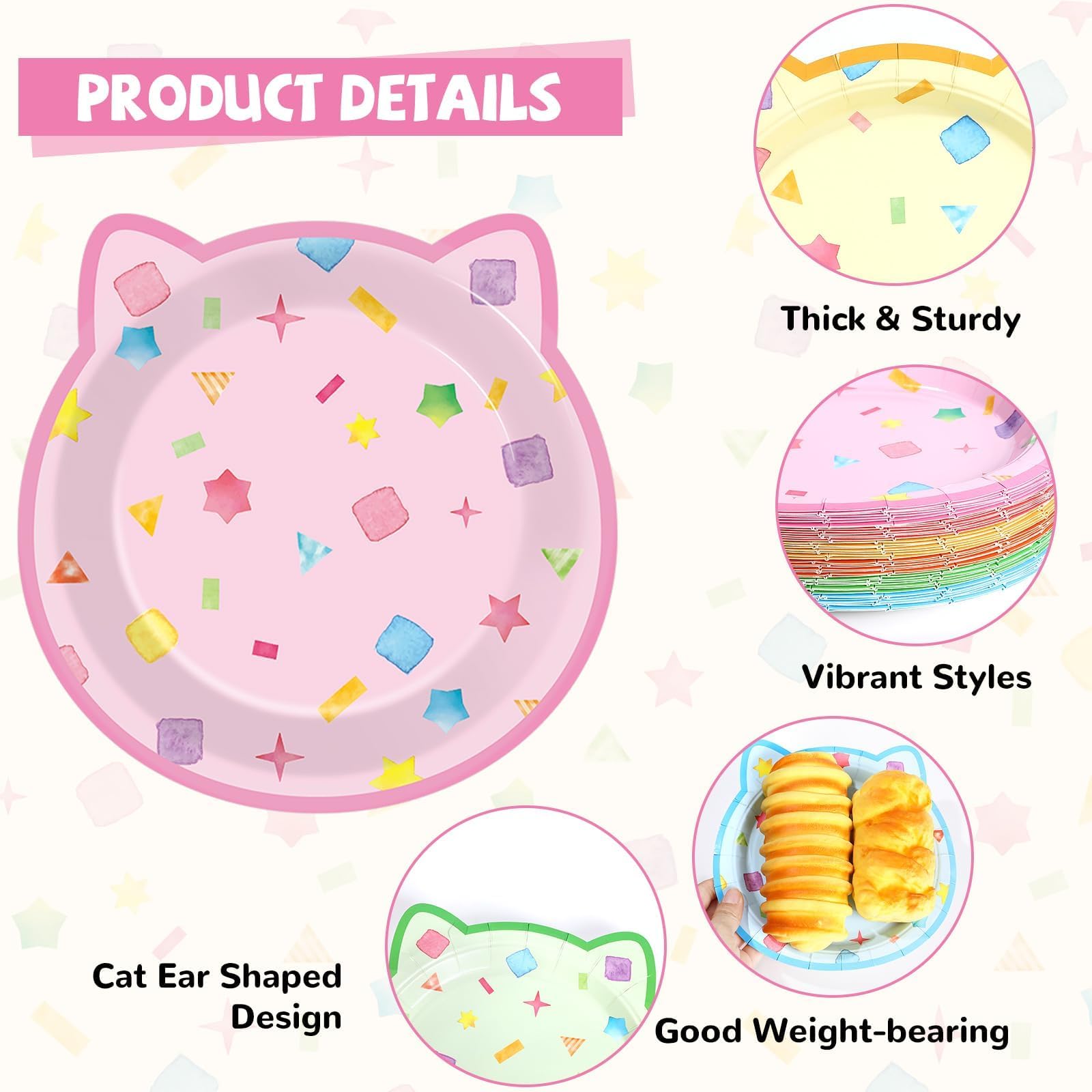 ZOIIWA 48Pcs Kitten Shaped Cat Party Plates – Disposable Dessert Tableware