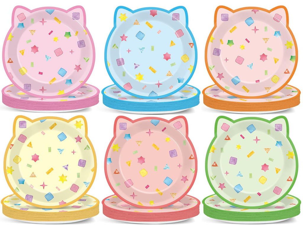 ZOIIWA 48Pcs Kitten Shaped Cat Party Plates – Disposable Dessert Tableware
