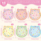 ZOIIWA 48Pcs Kitten Shaped Cat Party Plates – Disposable Dessert Tableware