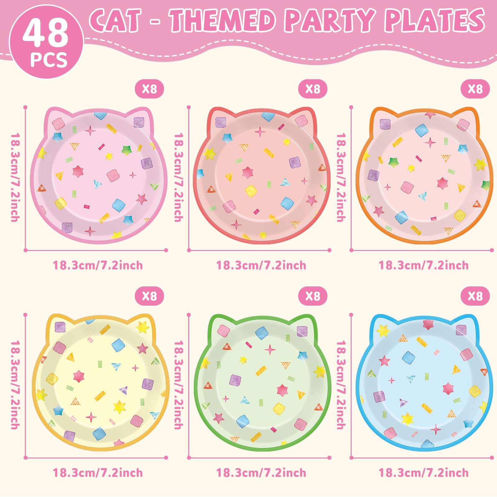 ZOIIWA 48Pcs Kitten Shaped Cat Party Plates – Disposable Dessert Tableware