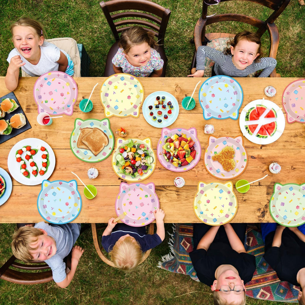 ZOIIWA 48Pcs Kitten Shaped Cat Party Plates – Disposable Dessert Tableware