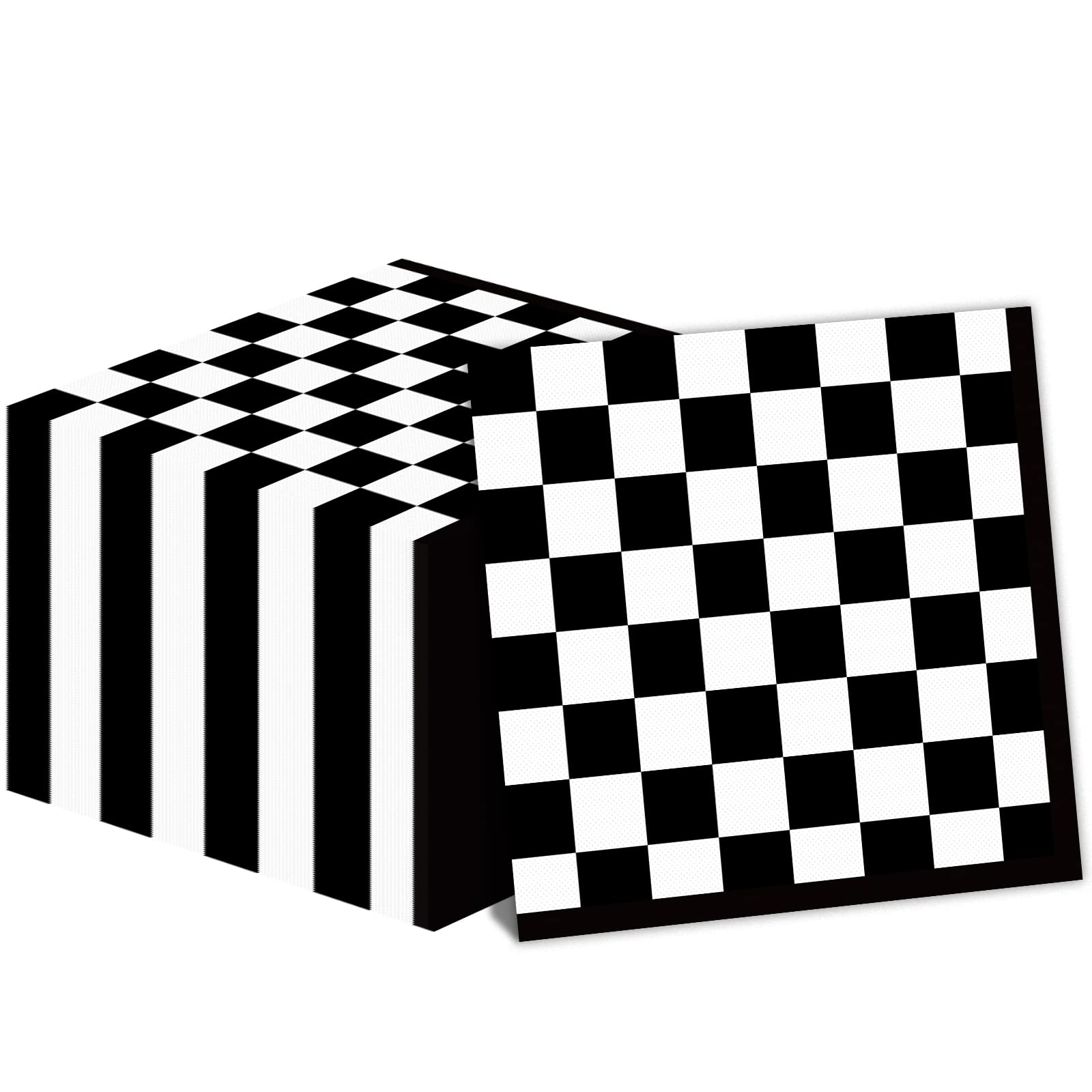 ZOIIWA 50 Pack Black & White Checkered Napkins | Disposable Race Car Party Supplies