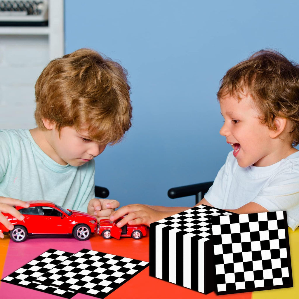 ZOIIWA 100 Pack Black & White Checkered Flag Napkins | Race Car Party Supplies