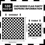 ZOIIWA 100 Pack Black & White Checkered Flag Napkins | Race Car Party Supplies