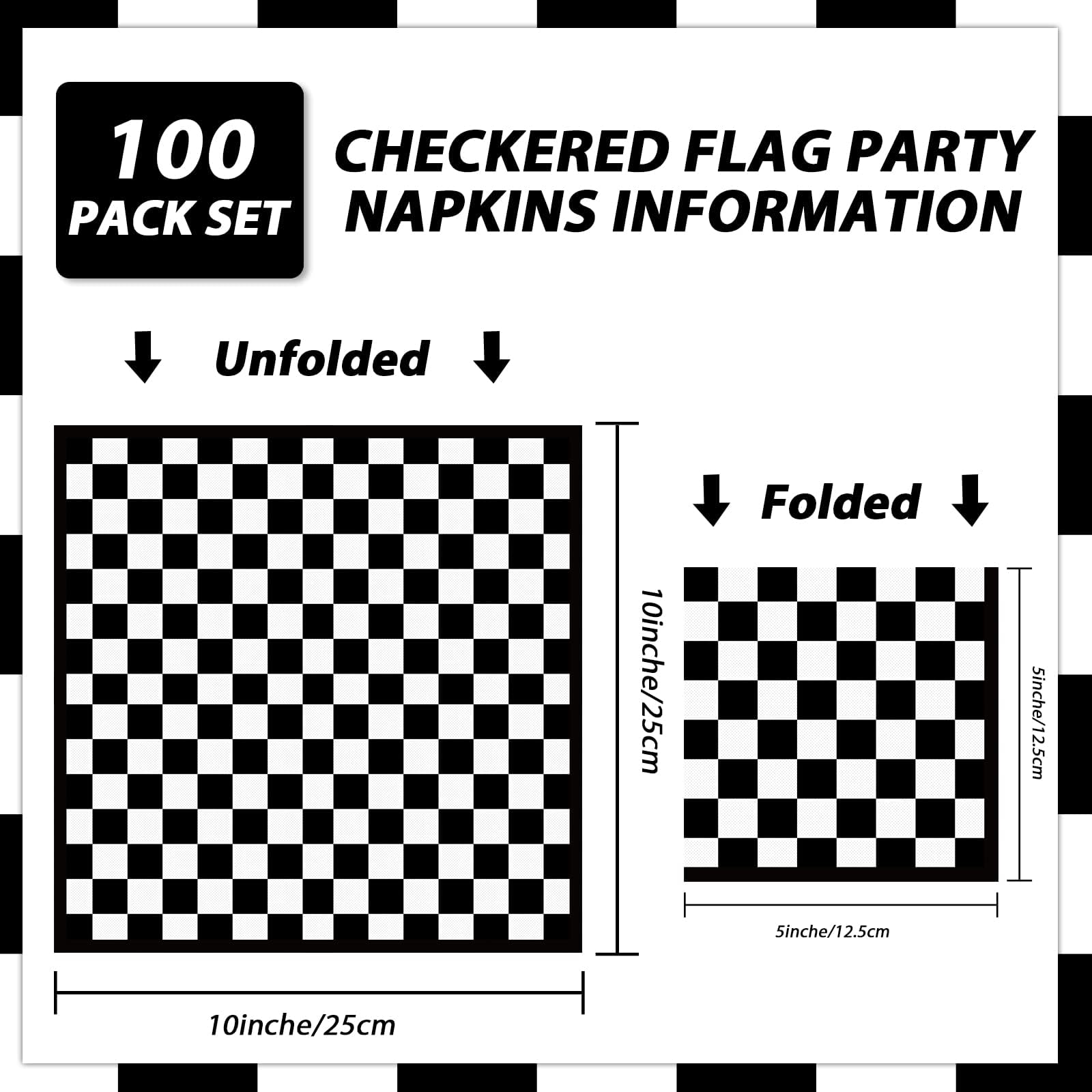 ZOIIWA 100 Pack Black & White Checkered Flag Napkins | Race Car Party Supplies