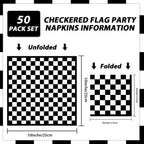 ZOIIWA 50 Pack Black & White Checkered Napkins | Disposable Race Car Party Supplies