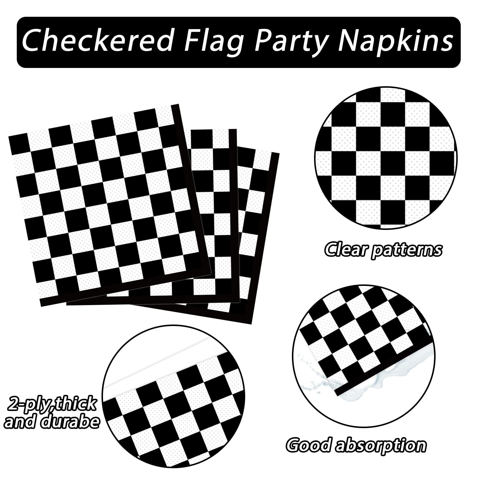 ZOIIWA 100 Pack Black & White Checkered Flag Napkins | Race Car Party Supplies