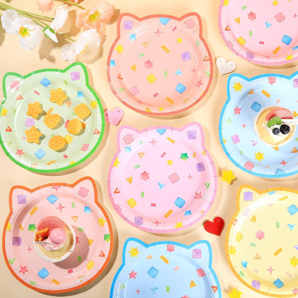 ZOIIWA 48Pcs Kitten Shaped Cat Party Plates – Disposable Dessert Tableware