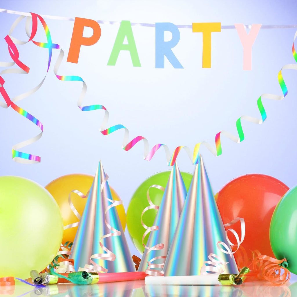ZOIIWA 48-Piece Iridescent Rainbow Cone Hats with Elastic Strings | Birthday Party Hats