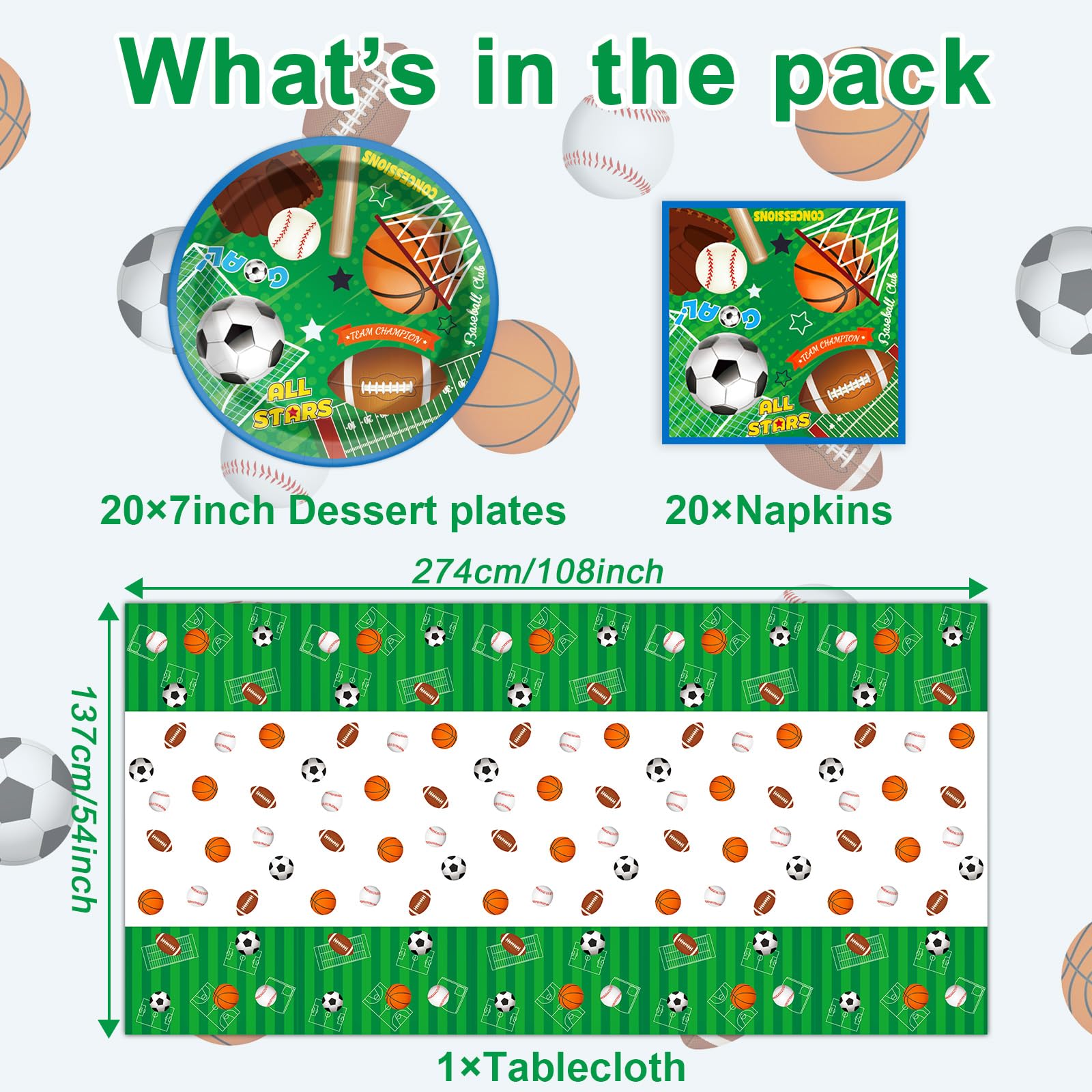 ZOIIWA Sports Party Tableware Set – All Star Plates, Napkins & Table Cover