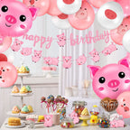 Zomiboo 34 Pcs Pig Birthday Party Decorations – Pink Banner, Balloons & Farm Theme Party Supplies