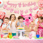 Zomiboo 34 Pcs Pig Birthday Party Decorations – Pink Banner, Balloons & Farm Theme Party Supplies