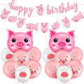 Zomiboo 34 Pcs Pig Birthday Party Decorations – Pink Banner, Balloons & Farm Theme Party Supplies