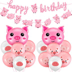 Zomiboo 34 Pcs Pig Birthday Party Decorations – Pink Banner, Balloons & Farm Theme Party Supplies