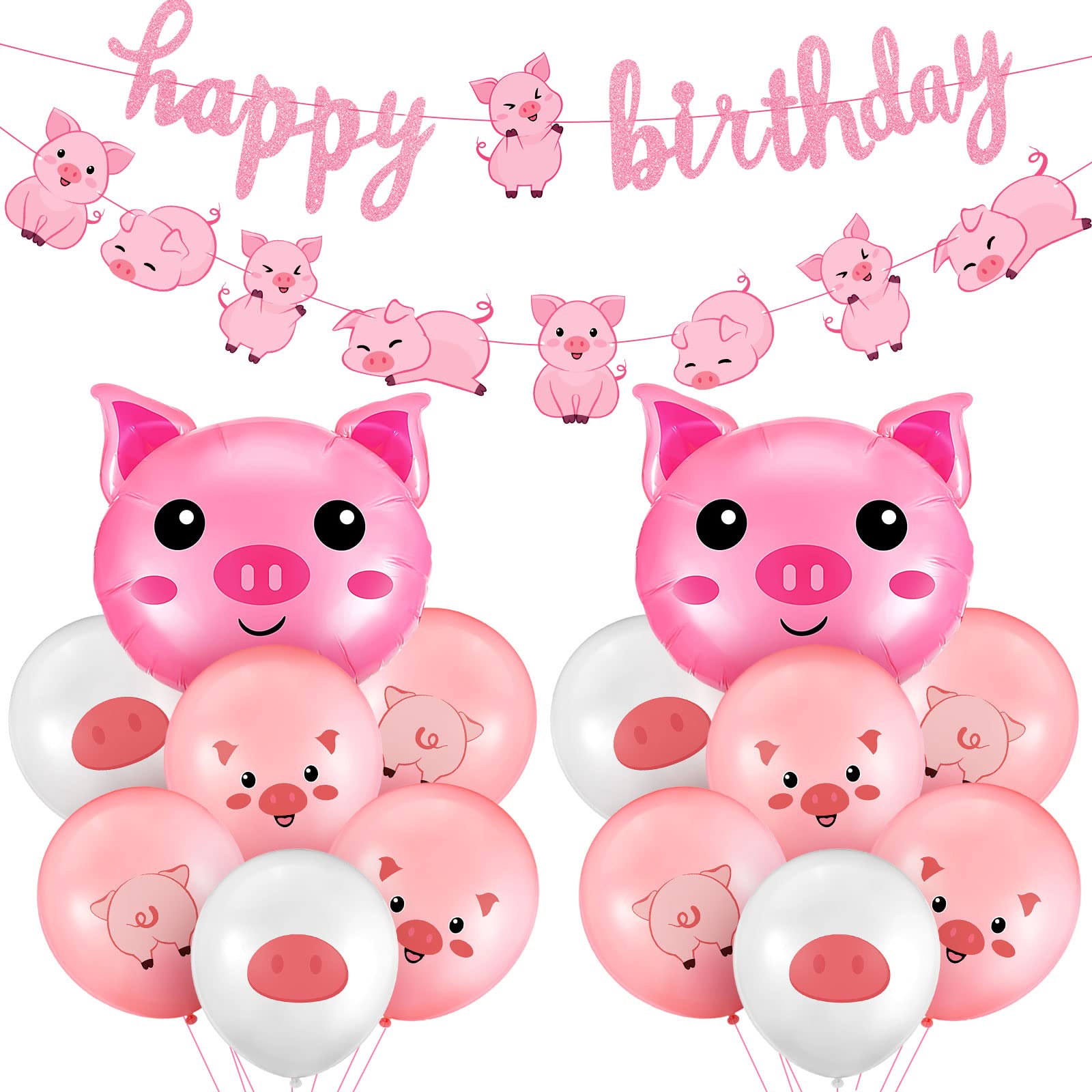 Zomiboo 34 Pcs Pig Birthday Party Decorations – Pink Banner, Balloons & Farm Theme Party Supplies