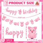 Zomiboo 34 Pcs Pig Birthday Party Decorations – Pink Banner, Balloons & Farm Theme Party Supplies