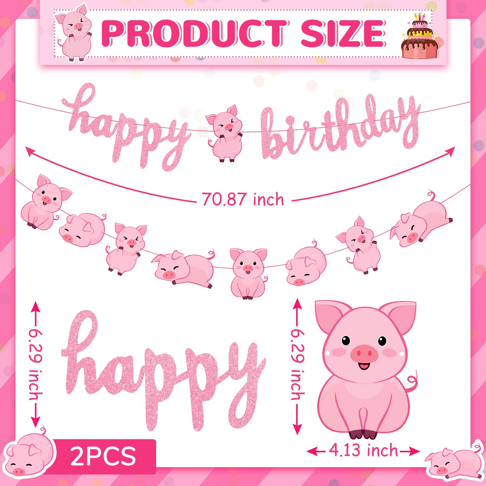 Zomiboo 34 Pcs Pig Birthday Party Decorations – Pink Banner, Balloons & Farm Theme Party Supplies