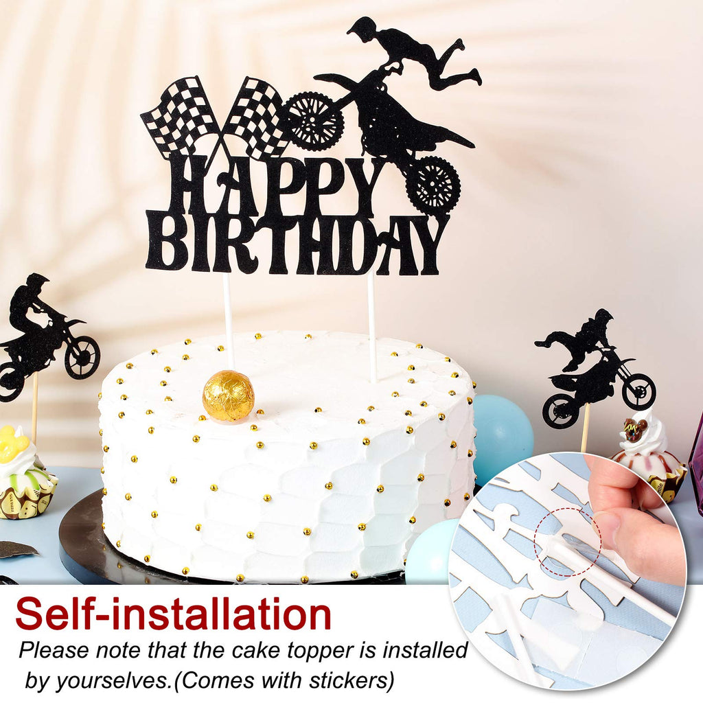 Zonon 20 Pieces Dirt Bike Birthday Decorations | Motocross Banner, Cake Topper & Cupcake Toppers – Classic Style