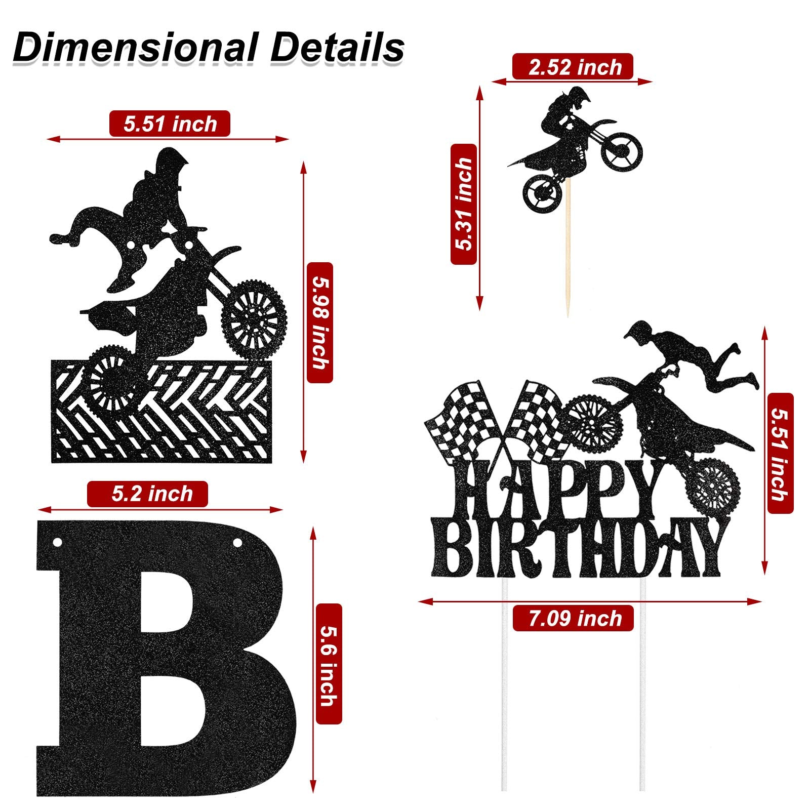 Zonon 20 Pieces Dirt Bike Birthday Decorations | Motocross Banner, Cake Topper & Cupcake Toppers – Classic Style