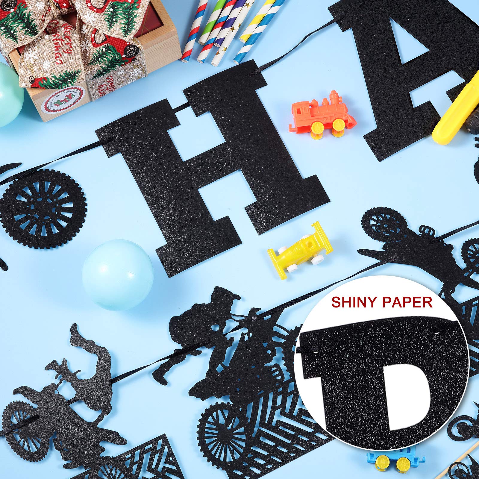 Zonon 20 Pieces Dirt Bike Birthday Decorations | Motocross Banner, Cake Topper & Cupcake Toppers – Classic Style