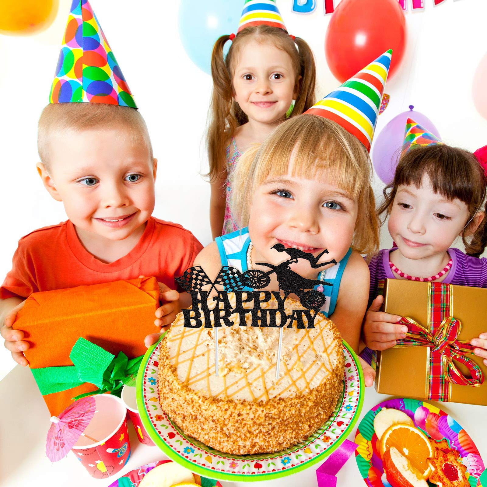 Zonon 20 Pieces Dirt Bike Birthday Decorations | Motocross Banner, Cake Topper & Cupcake Toppers – Classic Style