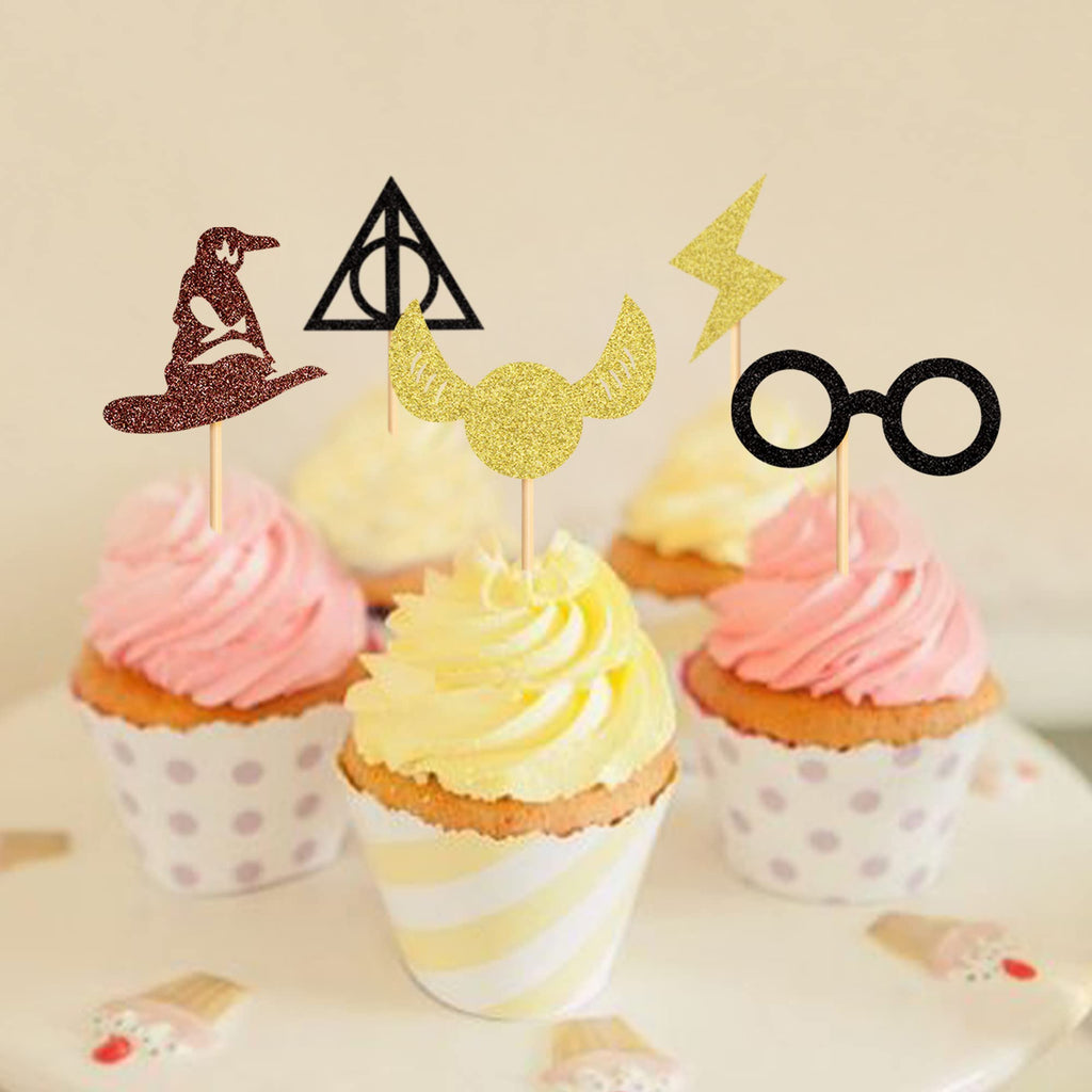 ZpiLkes 30Pcs Glitter Wizard Cupcake Toppers – Magical Birthday Party Decorations