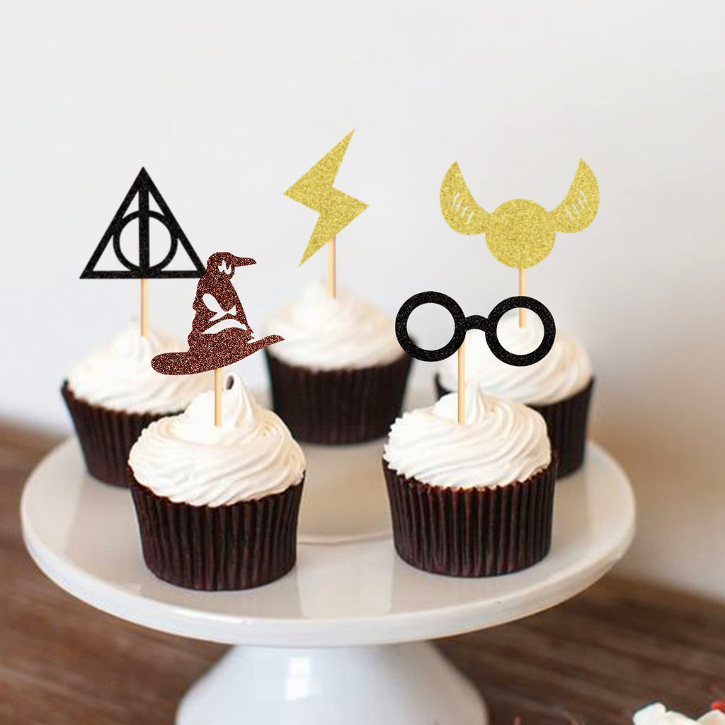 ZpiLkes 30Pcs Glitter Wizard Cupcake Toppers – Magical Birthday Party Decorations