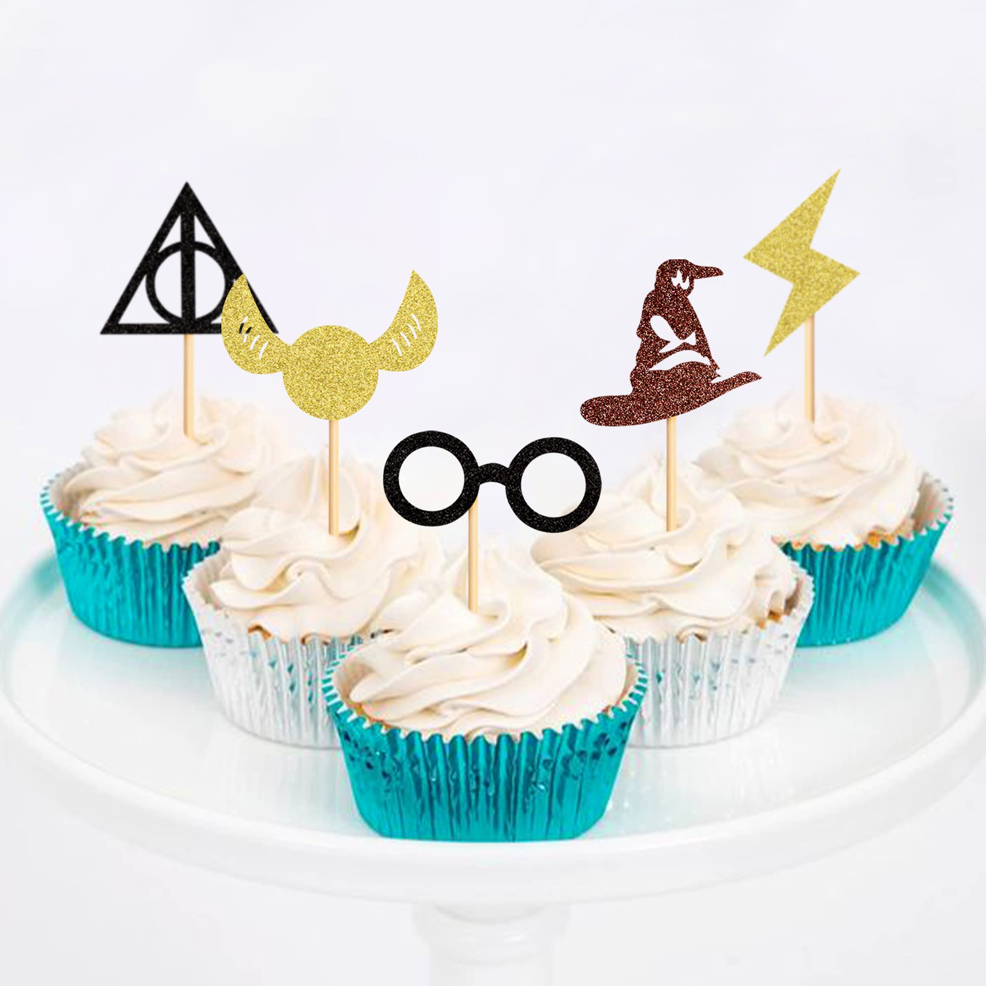 ZpiLkes 30Pcs Glitter Wizard Cupcake Toppers – Magical Birthday Party Decorations